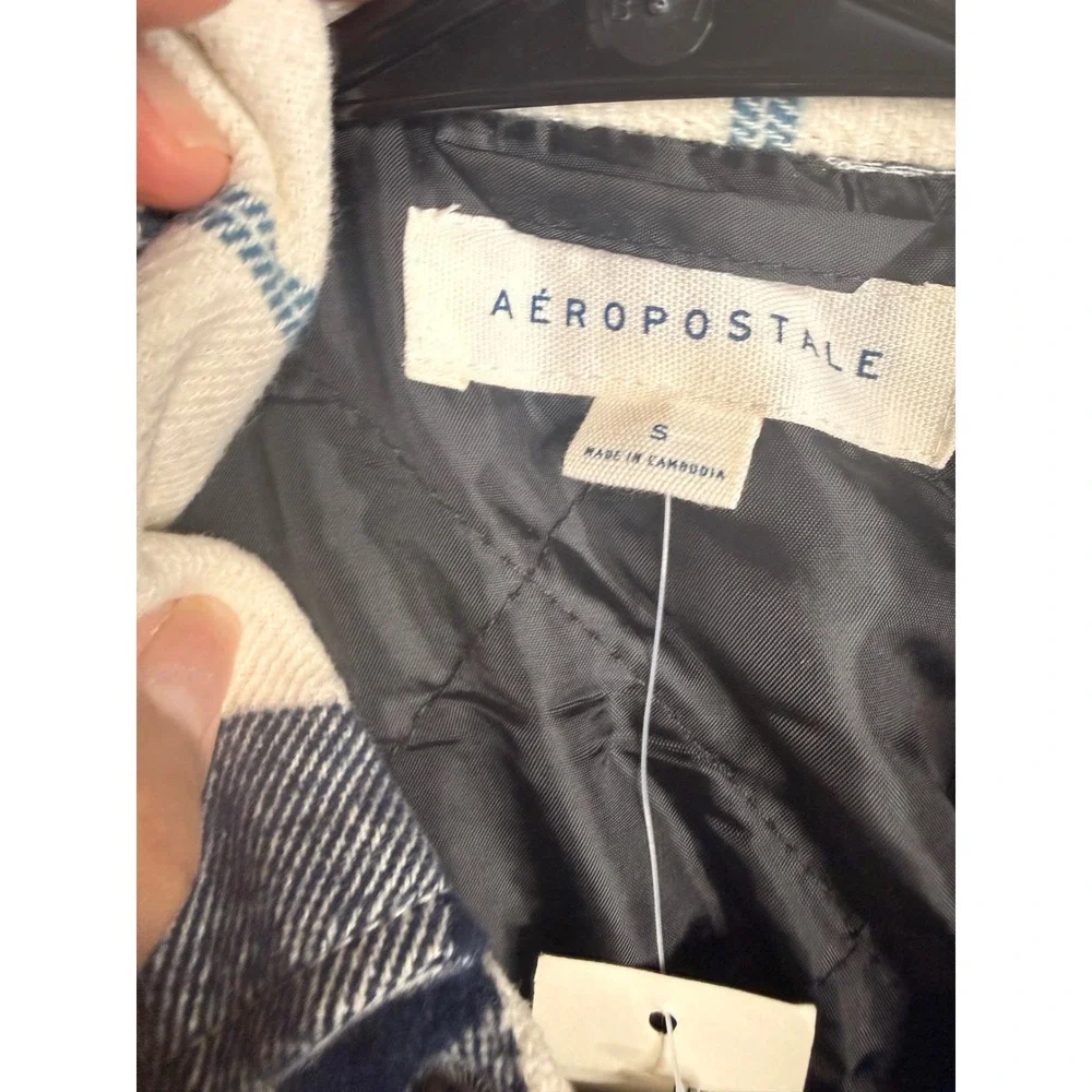 Aeropostale Flannel Shirt Jacket Mens Shacket Plaid Small NWT White Navy New